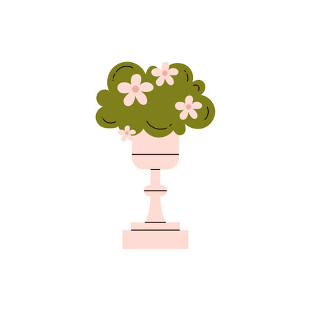 Beautiful white flowers bouquet in pot on stand, vector blossom wedding venue decoration romantic potted chamomile plantのイラスト素材