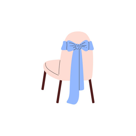 Simple empty chair with a blue ribbon and bow.のイラスト素材