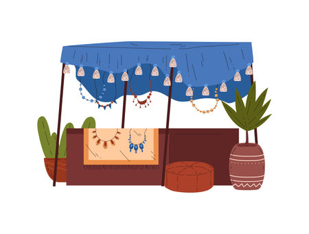 Vector illustration of an oriental market stall on an isolated background.のイラスト素材