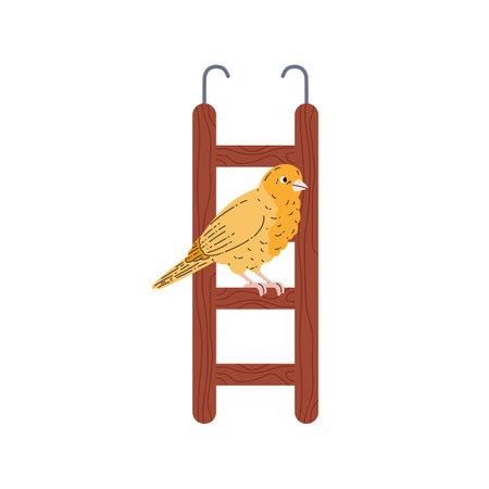 Vector illustration with a canary sitting on a wooden staircase isolated on a white backgroundのイラスト素材