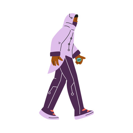 Vector Illustration of a man in motion from the future in strange clothes.のイラスト素材