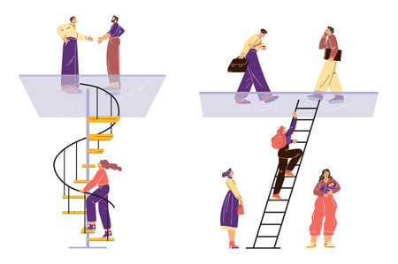 Glass ceiling. Invisible barrier. Limiting womens career growth.のイラスト素材