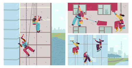 Industrial climbers. Concept of high-altitude work.のイラスト素材