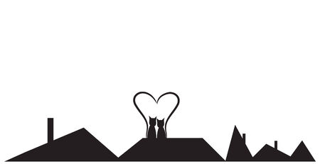 two cats sitting on the roofのイラスト素材