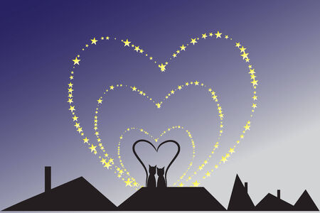 two cats sitting on the roof のイラスト素材