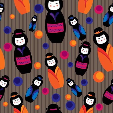 seamless background with kokeshi dollsのイラスト素材