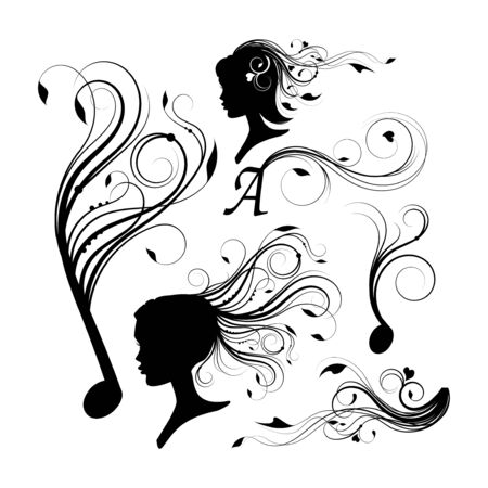set of curly design elements in blackのイラスト素材