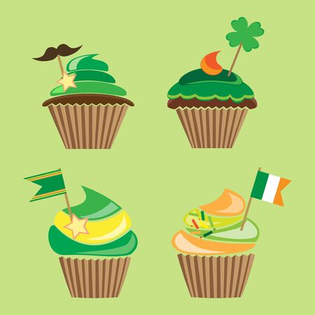 set of cupcakes for st patrick s dayのイラスト素材
