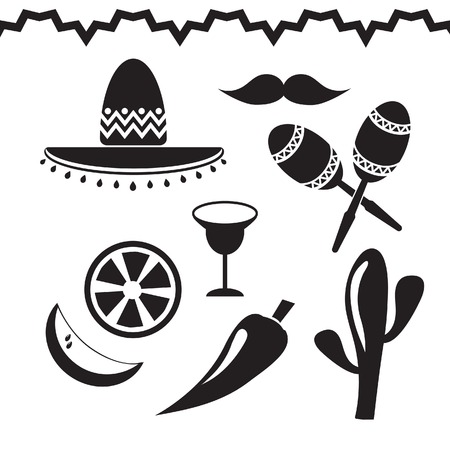 Mexico icons set on white backgroundのイラスト素材