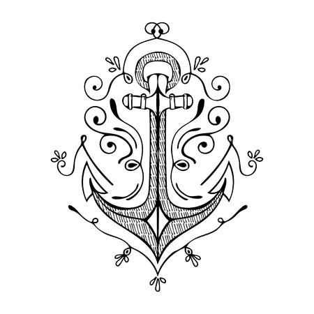 Vintage Hand Drawn Flourish Anchor. Vector illustrationのイラスト素材
