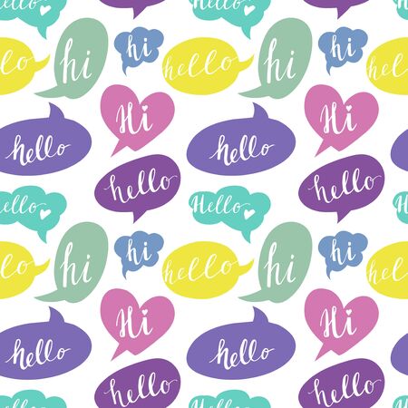 Speech bubbles with Hello and Hi words. Seamless Pattern. のイラスト素材