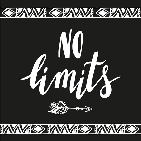 No limits handdrawn phrase with boho design elements. Hand lettering poster.のイラスト素材