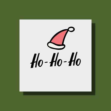 Ho ho ho greeting card with hand lettering and santa christmas hat. Handdrawn vector illustration.のイラスト素材