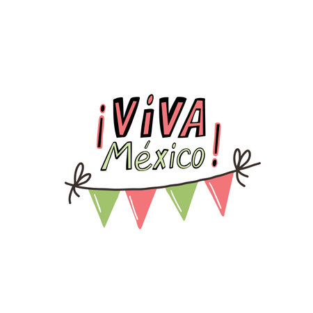 Viva Mexico. Translation Long Live Mexico. Traditional Mexican Celebration. lettering vector illustrationのイラスト素材