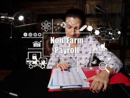 Conceptual photo about Non-Farm Payroll with written text. Businesswoman doing his work in office on background.の写真素材