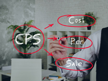 CPS Cost Per Sale on Concept photo. Interior of modern business office on an background.の写真素材