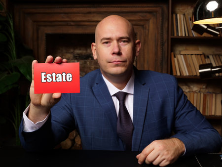 Financial concept about Estate with phrase on blank business card.の写真素材