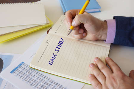 Business concept meaning CASE STUDY with sign on the computer.