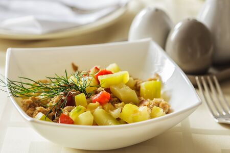 Beautiful tasty and healthy food on table in sunlight.の写真素材