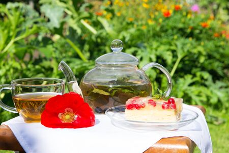Refined sweets with tea in the morningの写真素材