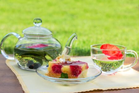Refined sweets with tea in the morningの写真素材