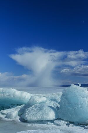 Winter landscape with the broken iceの写真素材