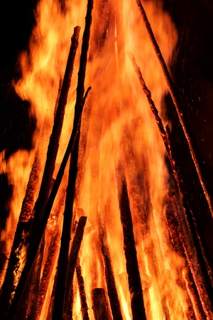 Bright and big flame on a big fireの写真素材