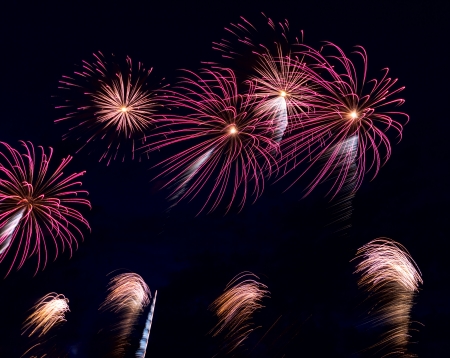 Colorful fireworks on the black sky backgroundの写真素材