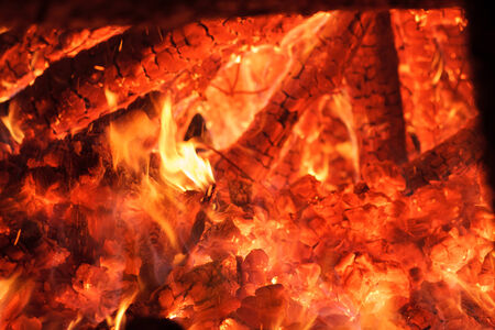 Fiery background from fire. Bright burning of wood.