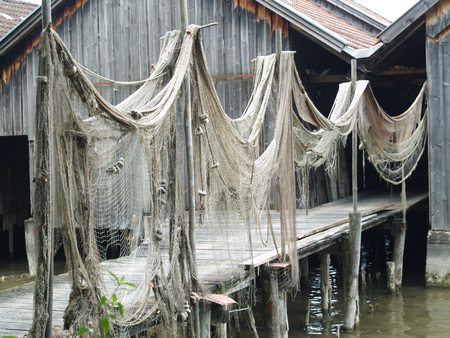 Fishing nets for dryingの写真素材