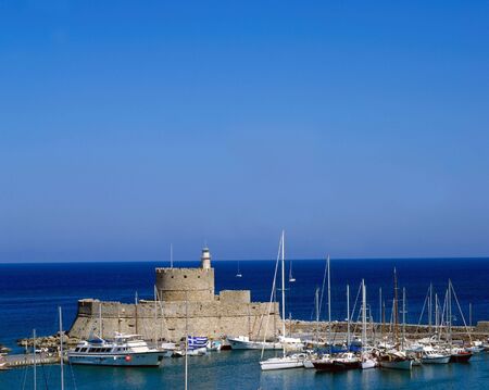 The harbour of Rhodes Greece old townの写真素材