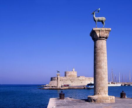 The entrance to Rhodes old port, Greeceの写真素材