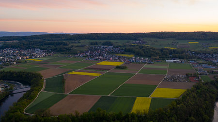 Wonderful view over the city of Baden in the beautiful country of Switzerland. Amazing sunset and...