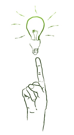 Sketch hand and light bulb.の写真素材