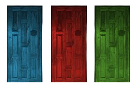 red and blue elegant entrance door isolated on white - rendering の写真素材