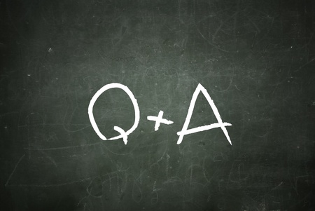 Writing Q&A, Questions and Answers on a blackboard.の写真素材