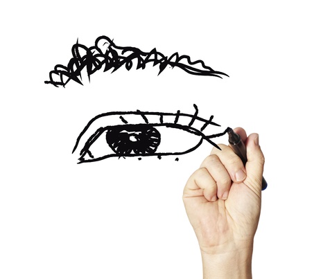 hand drawn female eyes on grid paper  の写真素材