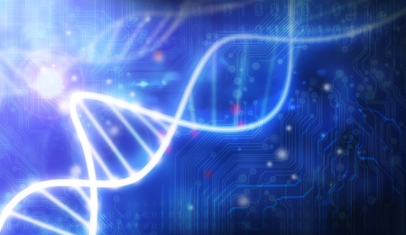 glass DNA molecule over blue abstract background の写真素材