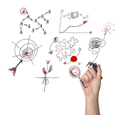 business man writing success by many processの写真素材