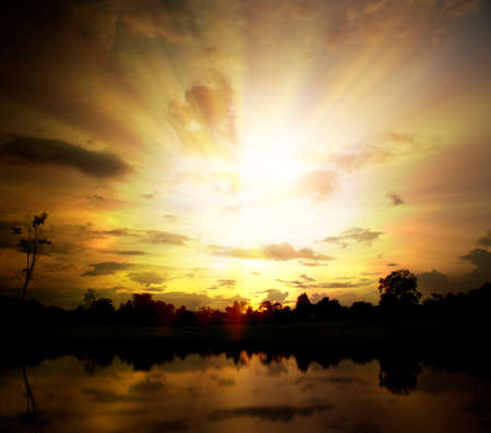 country Way and sunsetの写真素材