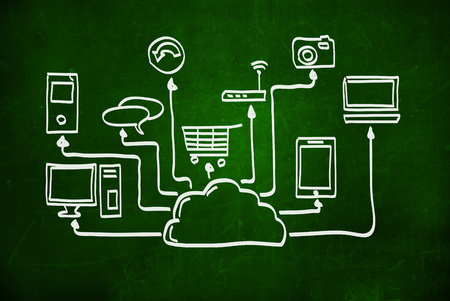 Cloud computing, diagram on a chalkboardの写真素材