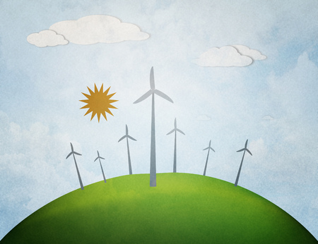 windmills on sunset backgroundの写真素材