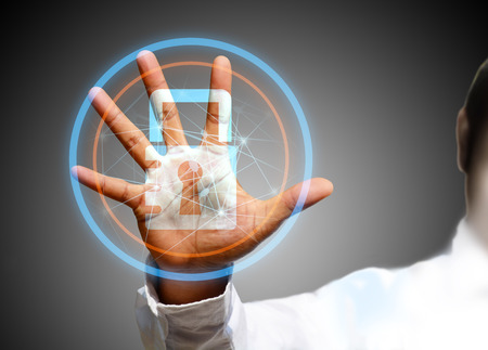 future technology. touch button inerface illustration on backgroundの写真素材