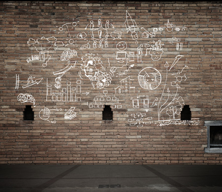 Business ideas sketch drawn on light wallの写真素材
