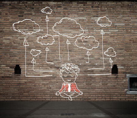 drawing cloud network on the wallの写真素材