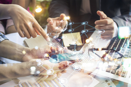 Young businessman working with modern devices, digital tablet computer and mobile phone.の写真素材