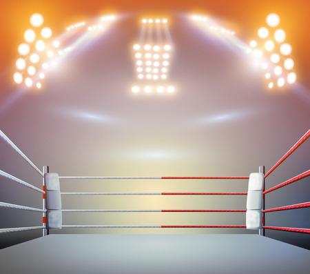 boxing ring with illumination by spotlights. digital effect 3d render.の写真素材