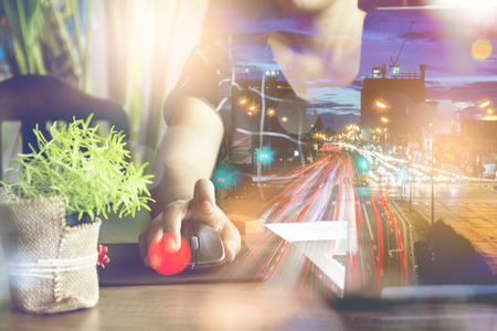 Business working with laptop and city.の写真素材