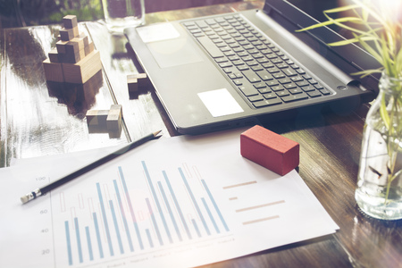 Business graph analysis report .blocks wood.の写真素材