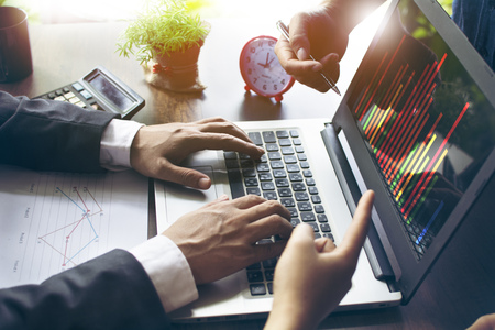 business man hand working with modern technology and digital layの写真素材